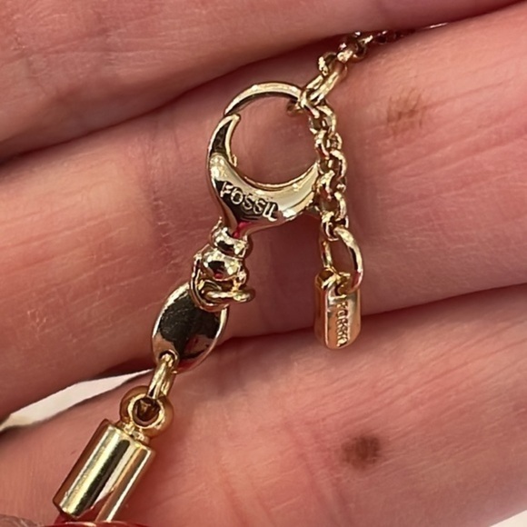 Fossil red triple cord gold tube slide bead adjustable bracelet - Picture 3 of 7